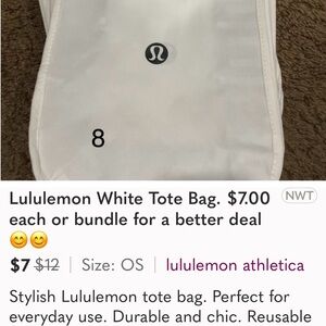 Lululemon White Tote Bag, going fast.